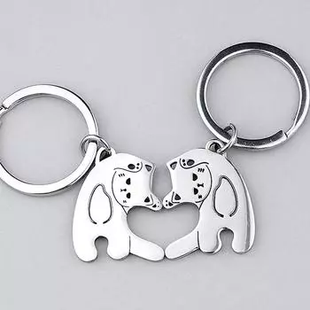 Милый брелок для ключей с кошкой из нержавеющей стали, пара, влюбленные животные, парный брелок для ключей, студенческий рюкзак, подвески, подарок на День святого Валентина 1pc