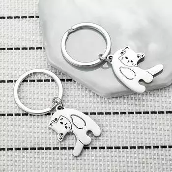 Милый брелок для ключей с кошкой из нержавеющей стали, пара, влюбленные животные, парный брелок для ключей, студенческий рюкзак, подвески, подарок на День святого Валентина OneSize