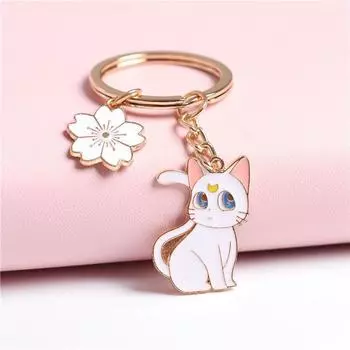 Милый брелок для ключей в виде цветка луны и кошки для женщин, цветной эмалированный брелок для ключей от машины, аксессуары для сумок, подвески, модные украшения, подарки A1