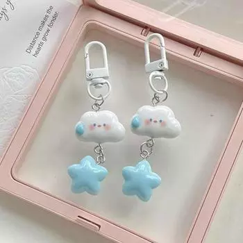 Милый брелок для ключей в виде голубой звезды в виде облака, автомобильные ключи, аксессуары, мультяшный кавайный брелок для женщин, сумка, подвеска, брелки для ключей onesize