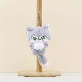 Милый брелок для ключей в виде лисы, маленькая лиса, пара, мобильный телефон, брелок для автомобиля, наушники, рюкзак, подвески, сумка, декор серый