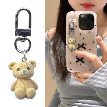 Милый брелок для ключей в виде медведя из смолы, милый брелок в виде медведя из флока, декоративная подвеска для сумки, аксессуар для ключей разноцветный