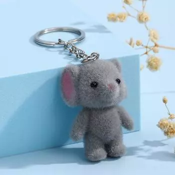 Милый брелок для ключей в виде слона из флокированной смолы, цепочка для мобильного телефона, шнурок с защитой от потери, кулон для наушников и камеры серый