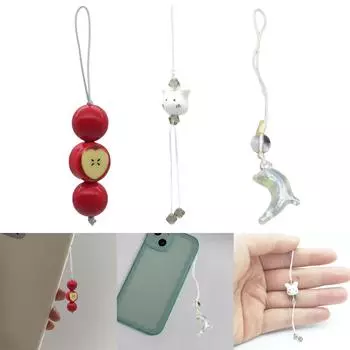 Милый брелок для мобильного телефона с бусинами в виде фруктов/кота/дельфина, цветной шнурок для телефона, стильные подвески из бисера, аксессуар для сумки T3