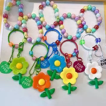 Милый брелок из смолы с цветочным рисунком, разноцветный бисерный брелок для ключей для женщин и девочек, модный рюкзак, украшения, аксессуары, подарки