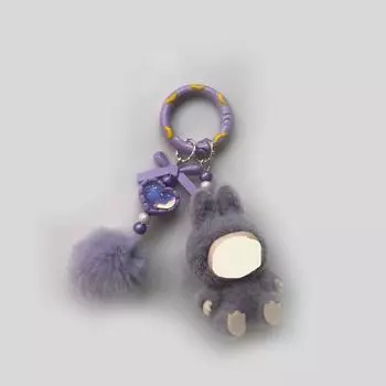 Милый брелок мини Лабубу с флокированием, виниловая сумочка, подвеска для мобильного телефона