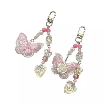Милый брелок-подвеска с бусиной в виде сердца и бабочки, прекрасные подвесные украшения, шарм-брелок для кошелька, сумки, рюкзака, сумочки