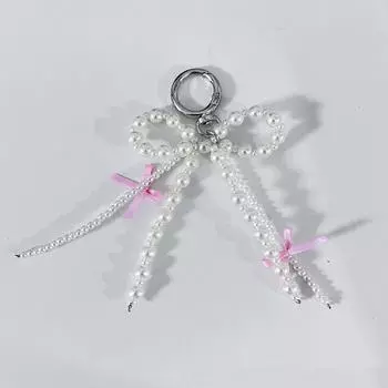 Милый брелок-подвеска с жемчугом и бантом, милые подвесные украшения из бисера, брелок-подвеска для телефона, брелок-подвеска для сумки белый