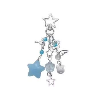Милый брелок-подвеска со звездами и бусинами для женщин, девочек, шнурок для мобильного телефона, изысканные аксессуары для украшения рюкзака, подарки синий
