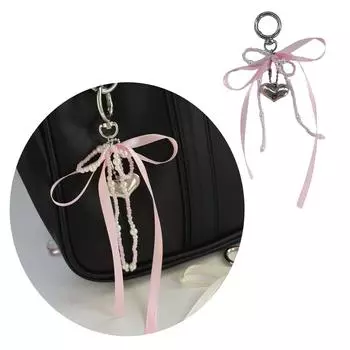 Милый брелок-подвеска в виде банта, брелок в виде сердца с бусинами для телефона, сумка для ключей, модный ювелирный аксессуар для отдельных лиц белый