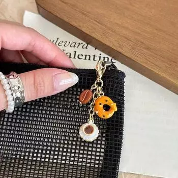 Милый брелок-подвеска в виде яичного пирога, брелок для телефона, пончик, хлеб, кофе, изысканный рюкзак, украшения, аксессуары, подарки