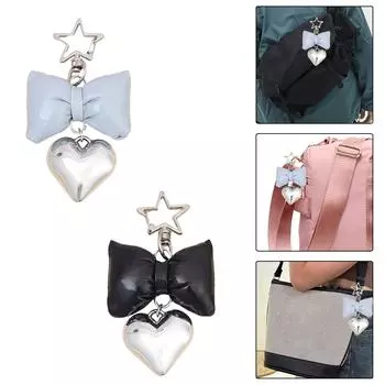 Милый брелок-подвеска в виде сердца из искусственной кожи с бантом, милые подвески, украшения, брелок-подвеска для кошелька, сумки, рюкзака, сумки кофейный