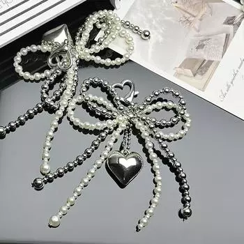 Милый брелок-подвеска в виде сердца с бантом, милые подвесные украшения из бисера, брелок-подвеска для телефона, брелок-подвеска для сумки B