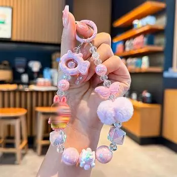 Милый брелок-помпон в виде кролика с бусинами для телефона - Очаровательный мультяшный аксессуар для сумки