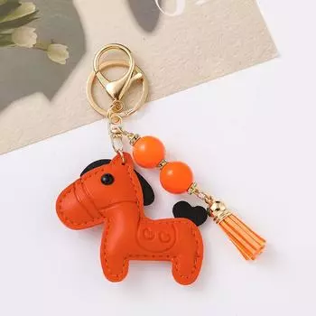 Милый брелок-пони Креативный мультяшный кожаный кулон-животное Брелок Модный шарм для сумки Подвеска для сумки Украшение для подвешивания подарки оранжевый