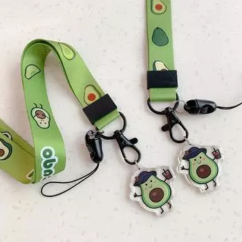 Милый брелок с авокадо, шейный ремешок, длинный короткий ремешок, брелок для мобильного телефона, удостоверение личности, пропуск в спортзал, ремни, держатель значка, ремешок для ключей 45cm