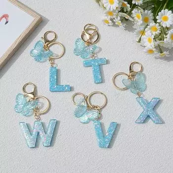 Милый брелок с буквами AZ из смолы, креативная начальная буква, кулон в виде бабочки, брелки для украшений на рюкзак, аксессуары, подарки V