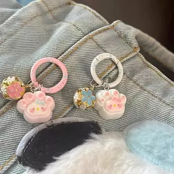 Милый брелок с кошачьей лапкой и колокольчиком: Мультяшный кулон для сумки и украшение для школьного рюкзака