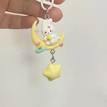 Милый брелок с лунным кроликом для женщин, милый мультяшный эмалевый брелок золотого цвета, сумка для ключей от автомобиля, украшение