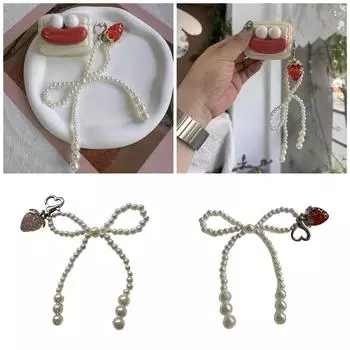 Милый брелок с жемчужным бантом и клубникой, подвеска, брелок, очаровательные подвесные украшения для кошелька, сумки, рюкзака, сумки розовый