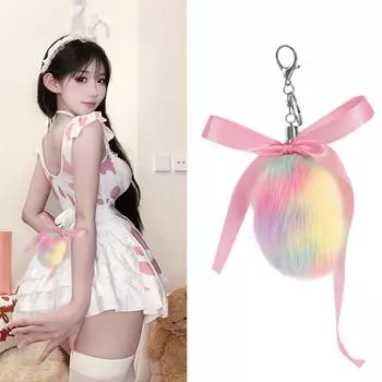 Милый брелок в виде хвоста животного, игрушка для косплея, заколка для волос в виде кошачьего уха, плюшевая текстура, брелок в виде хвоста животного для украшения сумки, рюкзака 2