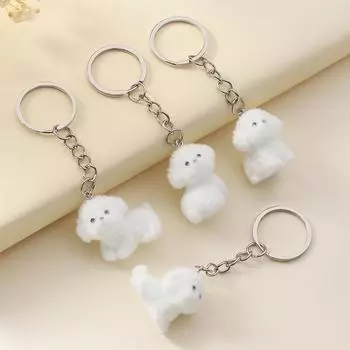 Милый брелок в виде щенка, мультяшный 3D-подвеска в виде маленькой белой собаки, чехол для наушников, подвеска, рюкзак, сумка, декор, автомобильный брелок as the picture