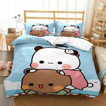 Милый Bubu Dudu мультяшный медведь панда пододеяльник кавайный комплект постельного белья мягкий пододеяльник и наволочки односпальные/двуспальные/королевские/королевские для мальчиков 135X200cm-2pcs