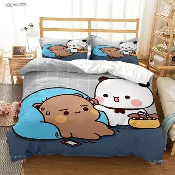 Милый Bubu Dudu мультяшный медведь панда пододеяльник кавайный комплект постельного белья мягкий пододеяльник и наволочки односпальные/двуспальные/королевские/королевские детские EU Twin 135x200cm