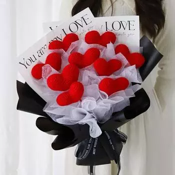 Милый букет цветов в форме сердца Вязаные крючком цветы Цветы ручной работы Подарки на День святого Валентина Украшение для вечеринки Букет Peluche Свадьба 40cm