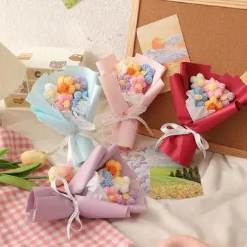 Милый букет из мини-цветов, связанный крючком, вязаный пуховый цветок на День матери, День святого Валентина, День учителя, подарок синий