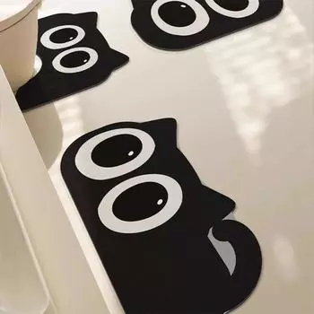 Милый быстросохнущий коврик для ванной, черный коврик для ванной в форме кошки, мягкие диатомовые коврики, нескользящий коврик для ног, коврик для душа, декор для ванной комнаты