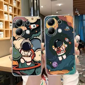 Милый чехол-астронавт для iPhone Samsung A55 A35 M34 S24 Xiaomi Redmi 13 Pro 14C Huawei Honor противоударный бампер для телефона TPU с защитой от царапин прозрачная задняя крышка Samsung Galaxy S20 FE