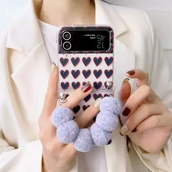 Милый чехол-браслет с сердечками для Samsung Galaxy Z Flip 3 4, милый ремешок с жемчугом для Z Flip3 Flip4, прозрачный чехол For-Galaxy Z Flip 3