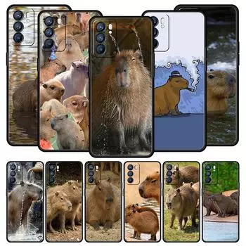 Милый чехол Capybara для Oppo Find X6 Pro X5 A54 A53 A52 A9 2020 A15 A95 A17 A16 A76 A74 A57 Reno7 Reno6 Pro Plus 5G черный чехол Oppo Reno7 5G
