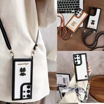 Милый чехол-цепочка с изображением медведя для Samsung Galaxy S24 Ultra, чехол S23 Plus A14 A13 A12 A15 A24 A25 A35 A55 iphone 11 белый