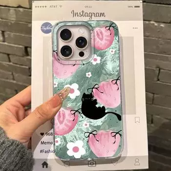 Милый чехол для девочек с фруктом вишней и бабочкой для Apple iphone 16pro 15 16 15plus 14 13 Pro Max 16e 12 11 7 8 Plus XR SE Funda Cover iphone 7 or 8 белый