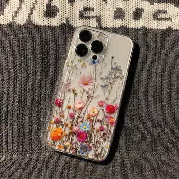 Милый чехол для iPhone с цветами для 16 15 14 Pro Max/Plus, розовый прозрачный чехол для телефона с космическим узором, рождественский подарок на день рождения для женщин iPhone 14 Pro прозрачный