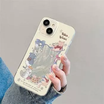 Милый чехол для iPhone с мультяшным котом для Apple 15, 14 Pro, 13, 12, 11 — прочный чехол с защитой от падений и рисунком из перьевой пряжи Apple 15 PLUS