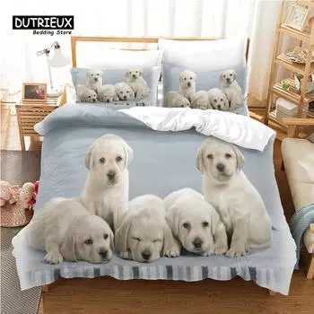 Милый чехол для одеяла с изображением собак, детский, милый мультяшный пес, пододеяльник для мальчиков и девочек, комплект постельного белья с изображением животных, 3 шт., размер Queen 150x200cm 3pcs