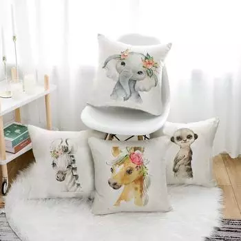 Милый чехол для подушки с принтом животных Декор для сада, гостиной, детской комнаты, офиса, наволочка для автомобиля, дивана, белая подушка Almofada Cojines 450mm*450mm
