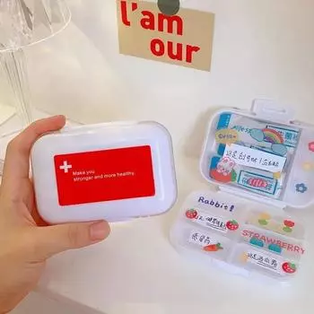 Милый чехол для таблеток с наклейкой, пластиковый контейнер для таблеток, офис, дом, путешествия, хранение, органайзер для мелочей
