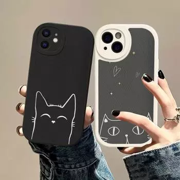 Милый чехол для телефона Cat Line из твердой кожи для iPhone 14 13 12 Mini 11 14 Pro Max Xs X Xr 7 8 Plus Fundas iphone 8 plus