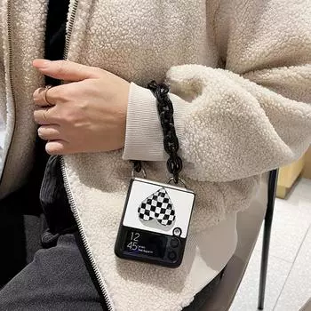 Милый чехол для телефона из искусственной кожи с 3d решеткой и сердечком для Samsung Galaxy Z Flip 3 4 5g с портативной цепочкой на руку For Samsung Z Flip 4