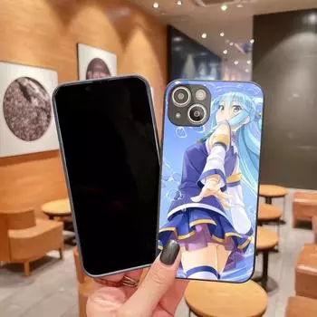 Милый чехол для телефона Konosuba Anime Girl для IPhone 14 13 12 11 Pro Max X XR XS 8 7 Plus, цветной чехол для телефона из жидкого стекла iPhone 14