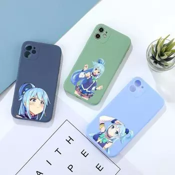 Милый чехол для телефона Konosuba Aqua для iPhone 14 11 12 13 Pro Max X XR XSMax 6 6S 7 8 Plus SE 2022, мягкий квадратный цветной чехол для телефона iPhone 14
