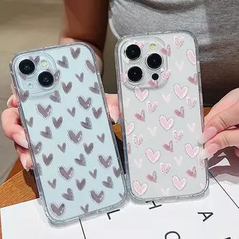 Милый чехол для телефона Litte Love Hearts для iPhone 15 Pro Max 14 Plus 13 12 11 Pro Max Xs Xr, ударопрочный, мягкий, прозрачный, тонкий, прозрачный, защитный чехол для линз iPhone 15 розовый