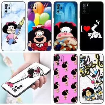 Милый чехол для телефона Mafalda для Xiaomi Redmi Note 7 8 9 10 Lite 11 11E 11T 12 Pro 11S 4G 10T 5G 8T 9S 10S Мягкий черный чехол из ТПУ Redmi Note 7(Pro)