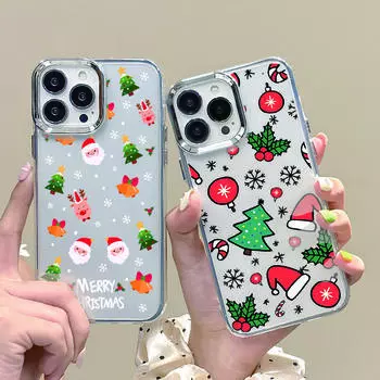 Милый чехол для телефона Merry Christmas Santa для iPhone 16 Pro Max 15 Pro 14 13 12 11 с рисунком снеговика и лося, мягкий, тонкий, ударопрочный, прозрачный чехол для защиты линз iPhone 16