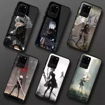 Милый чехол для телефона Nier Automata для Samung A32 A51 A52 ПРИМЕЧАНИЕ 10 20 S10 S20 S21 S22 Pro, ультра черный стеклянный чехол из поликарбоната Samsung S22