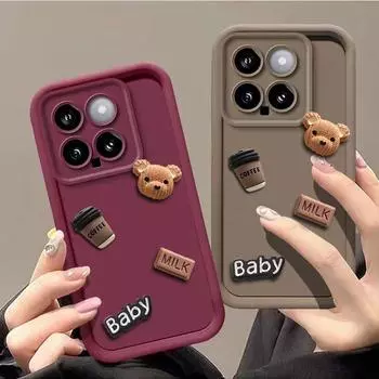 Милый чехол для телефона с 3D медведем, кофе, молоком, конфетами, жидкостью для Xiaomi Mi 14 Pro 13 12 Lite 11 13T 12T Poco X6 X5 Pro X4 GT X3 M6 M4 M3 F5 F4 F3 GT, мультяшный чехол Xiaomi Mi 12 белый